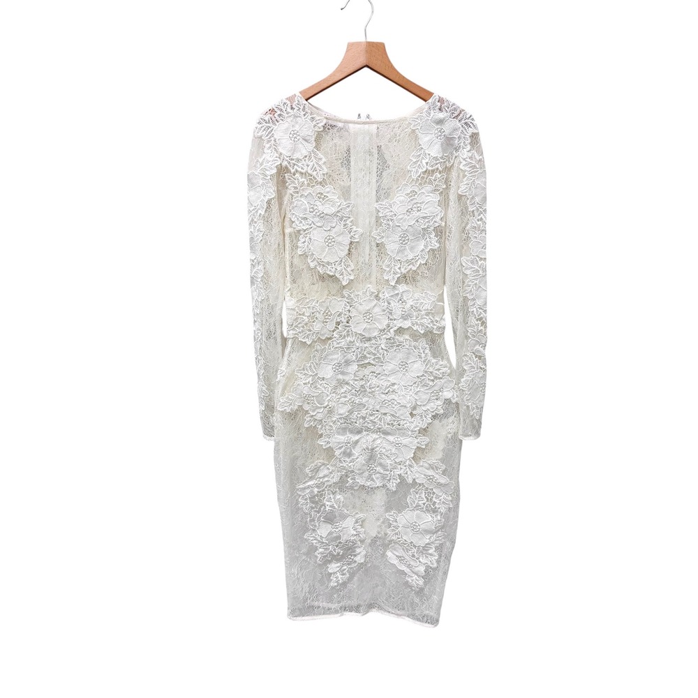 House of CB London White Lace Floral Applique Long Sleeve Midi Dress XS White - Picture 2 of 8
